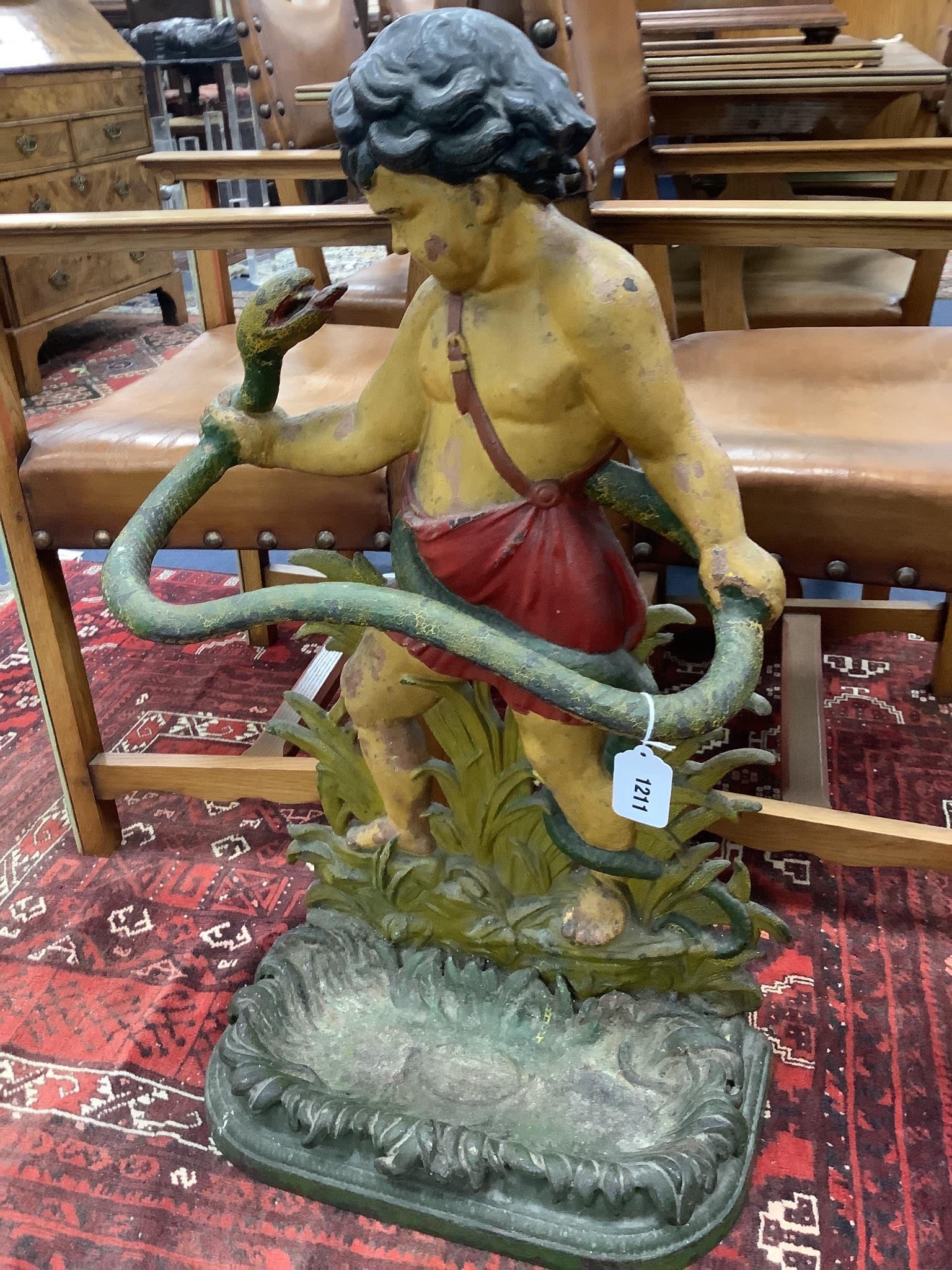 A Victorian, later painted cast iron serpent stick stand, height 83cm